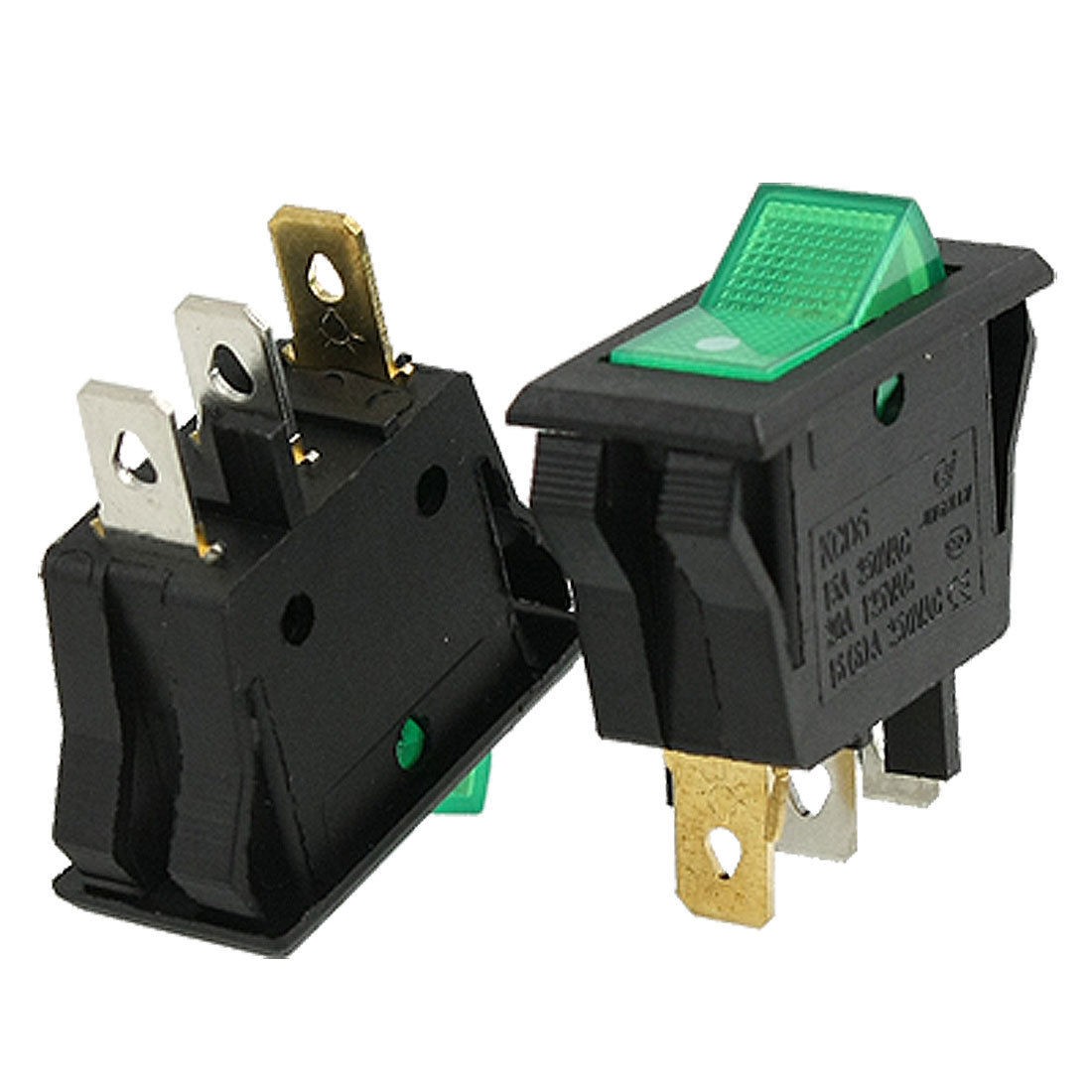 AC 15A/250V 20A/125V Green Light ON-OFF 2 Position SPST Boat Rocker Switch 5pcs
