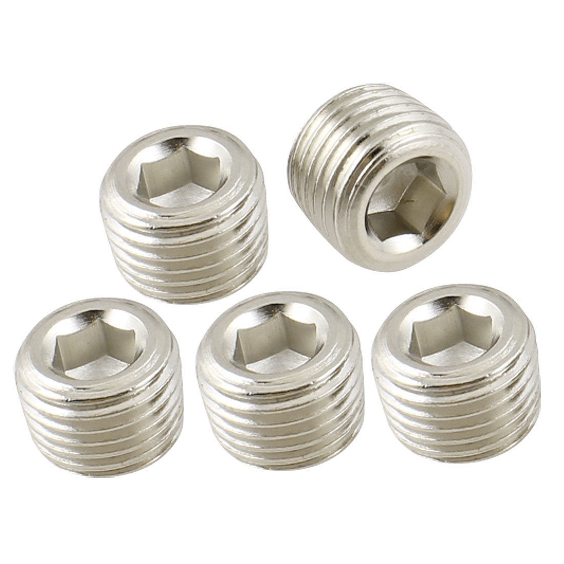 1/4" PT Thread Metal Internal Hex Head Socket Pipe Plugs Silver Tone 5 Pcs