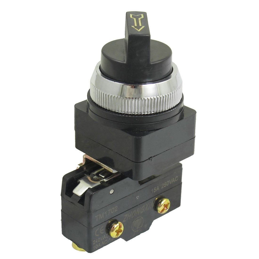 AC 250V 15A 1NO 1NC 30mm Thread 2 Position Rotary Selector Latching Micro Switch