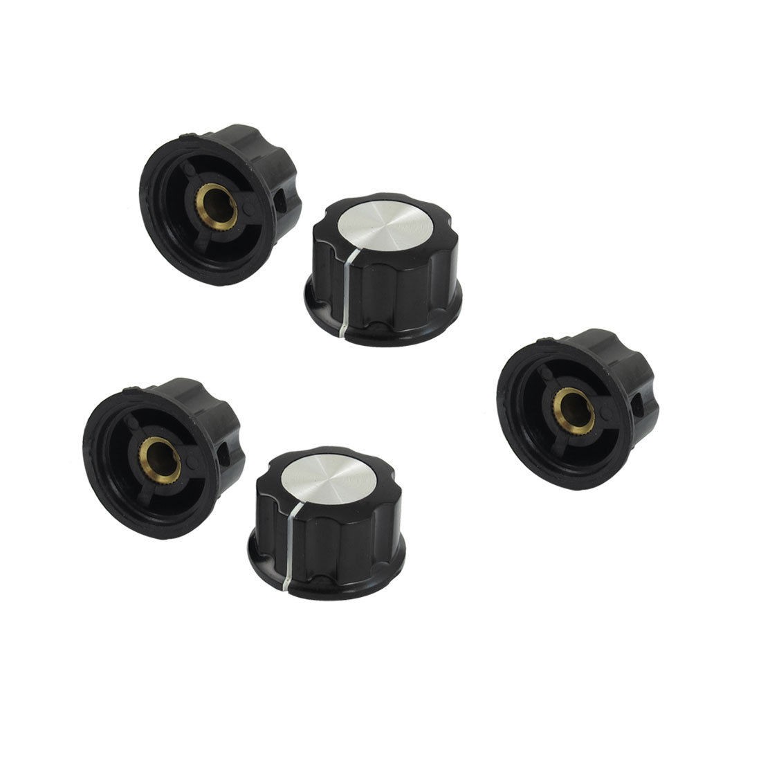 5 Pcs Black Silver Tone 24mm Top Rotary Knobs for 6mm Dia. Shaft Potentiometer