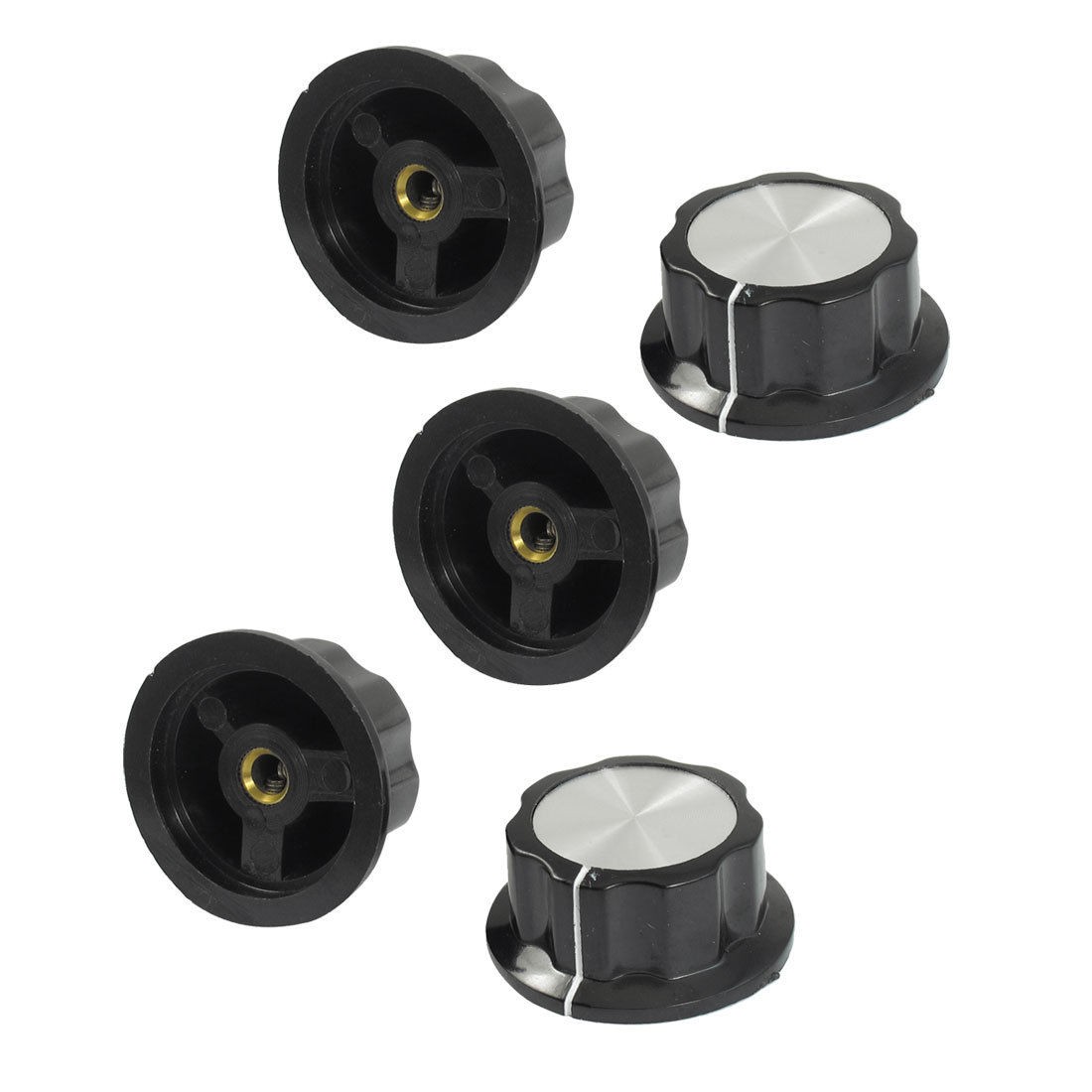 5 Pcs Black Silver Tone 36mm Top Rotary Knobs for 6mm Dia. Shaft Potentiometer