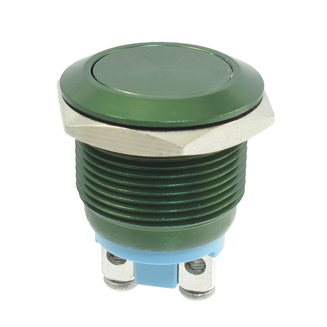 19mm Flush Mounted Momentary SPST Green Stainless Steel Round Push Button Switch