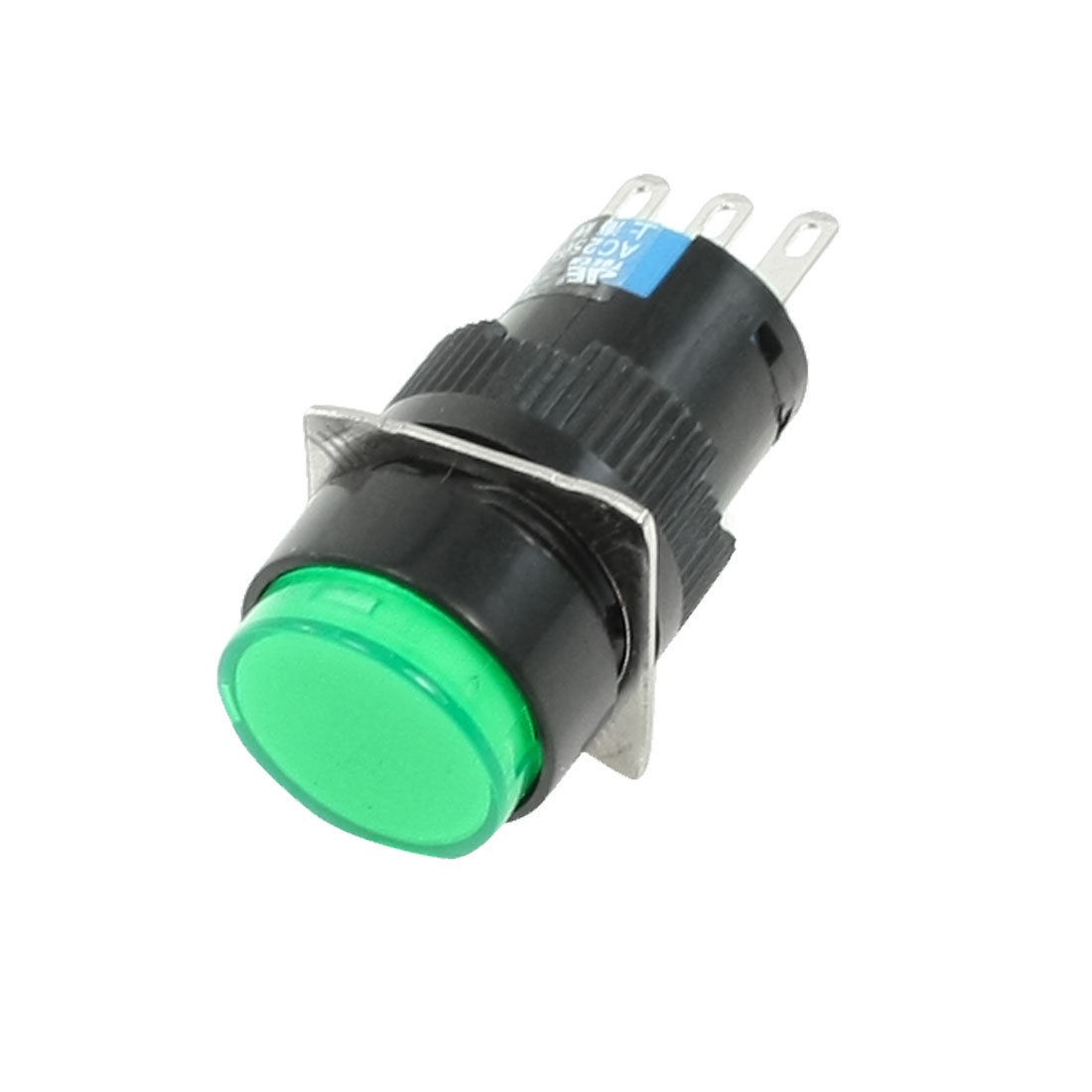 AC 250V 30A DC 30V 5A Lacthing Green Round Shape Push Button Switch