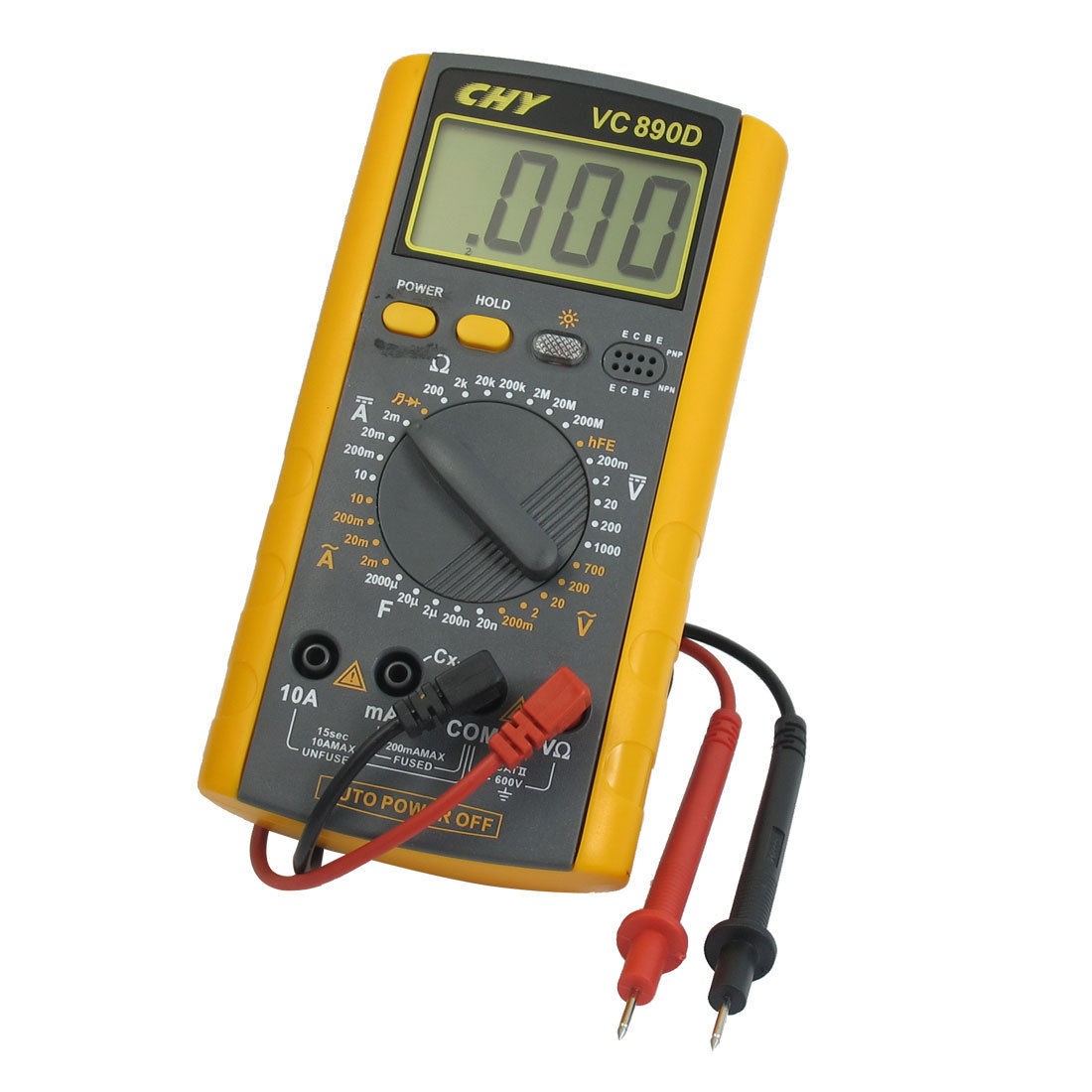 2mA-20A AC Current Capacitor Voltmeter Ohmmeter HFE Multitester Yellow Black