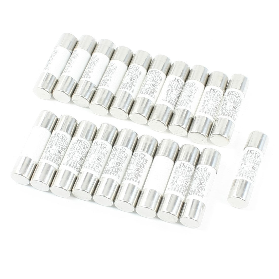 20 Pcs 500V 3A 10 x 38mm Cylindrical Ceramic Tube Fuses Link RT14 RT18 RO15