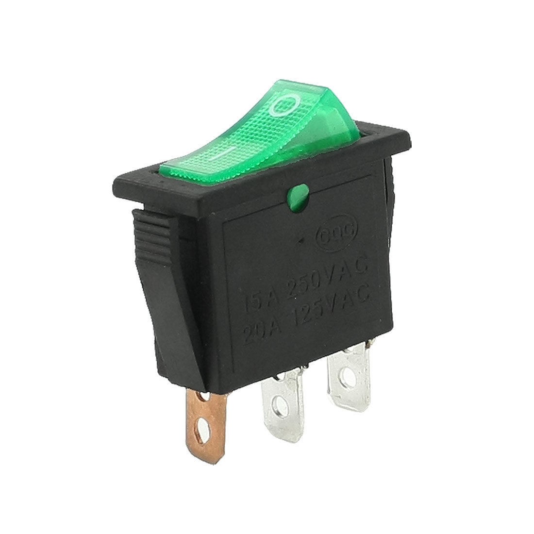 AC 250V/15A 125V/20A 3 Pins SPST I/O Green Light Snap in Boat Rocker Switch