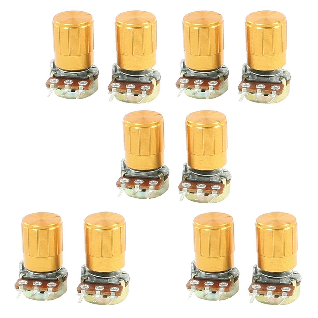 10 Pcs 500K ohm 3-Pin 6mm Split Shaft Rotary Linear Taper Potentiometers w Knob