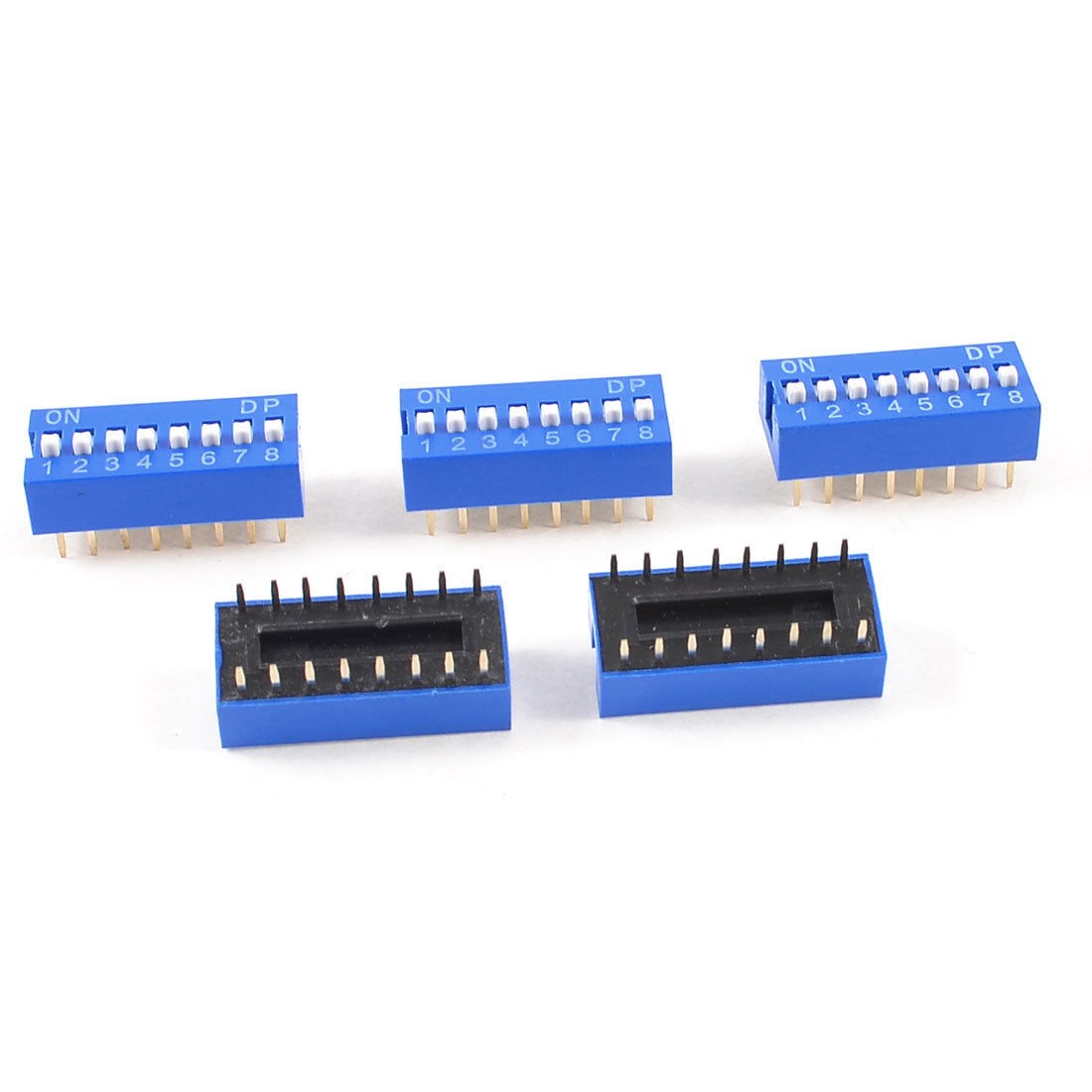 5 Pcs Blue Double Row 16 Pin 8 Positions 2.54mm Pitch DIP Switches