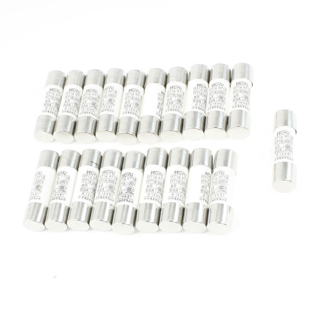 20 Pcs 500V 63A 14 x 51mm Cylindrical Ceramic Tube Fuses Link RT14 RT18 RT19