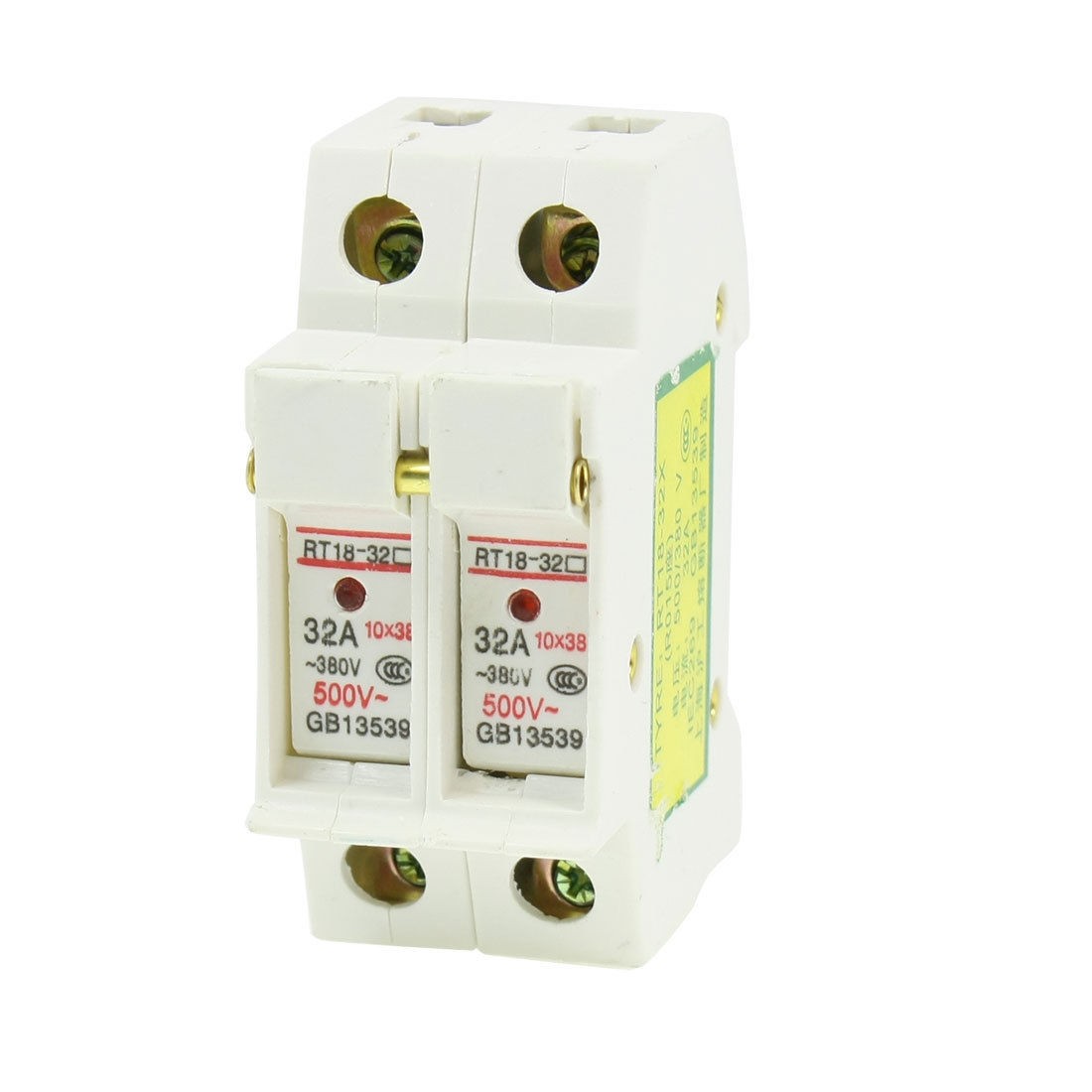 AC380V 32A 38mmx10mm Double Poles Fuse Holder RT18-32 w Indicator Light