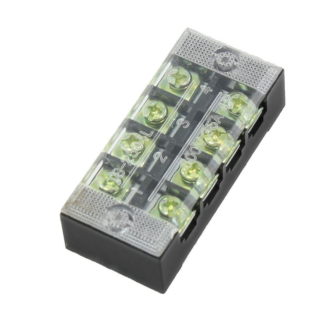 600V 25A Dual Row 4 Position Covered Screw Terminal Strip Barrier