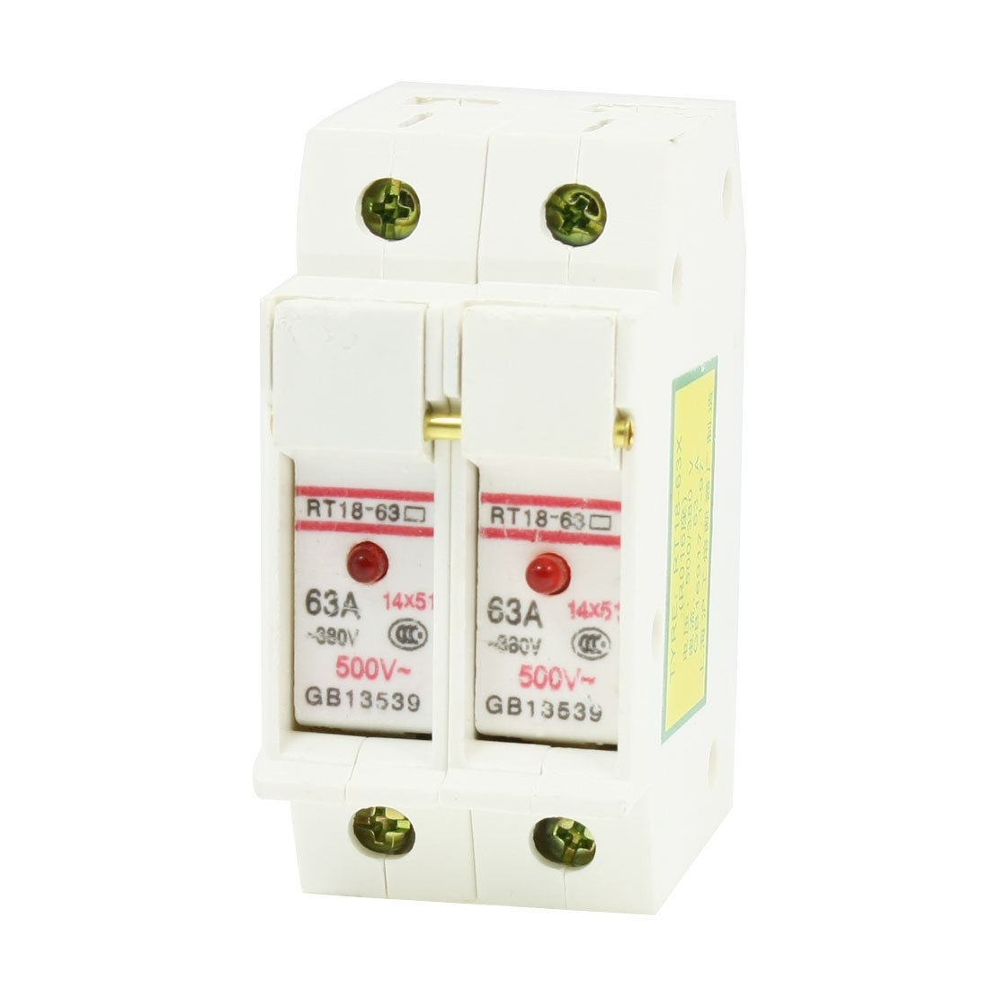 RT18-63 AC 380V 63A DIN Rail Mount 51mmx14mm 2P 2 Poles Fuse Holder