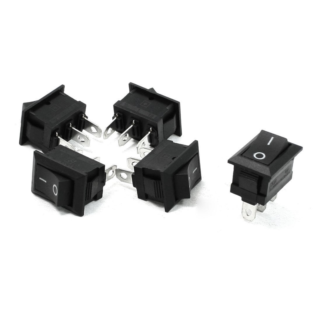 5 Pcs 3P SPDT Black Button Snap in Rocker Switch AC 250V 6A AC 125V 10A