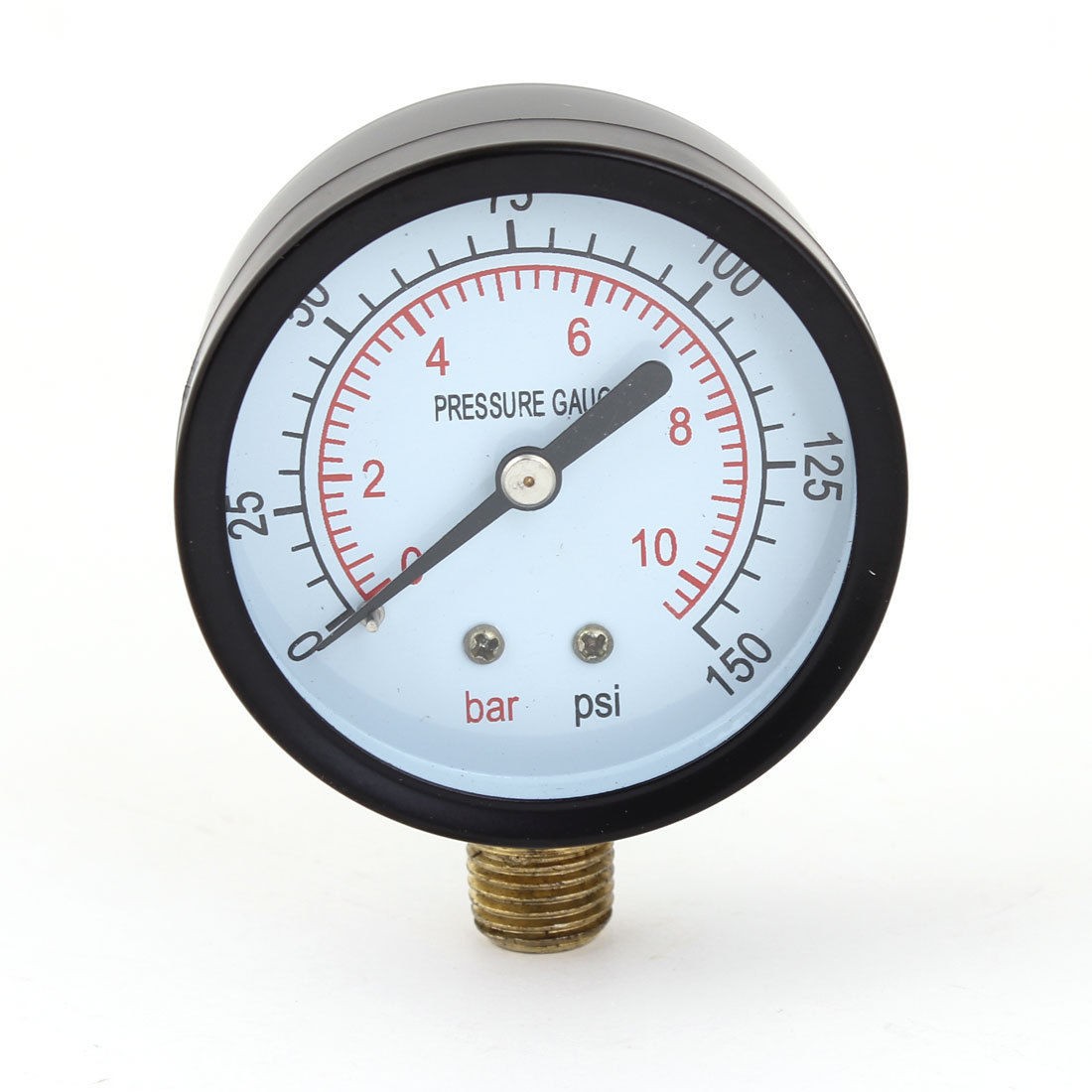 0-10bar 0-150psi 1/4" PT Round Dial Metal Shell Gaseous Air Pressure Gauge