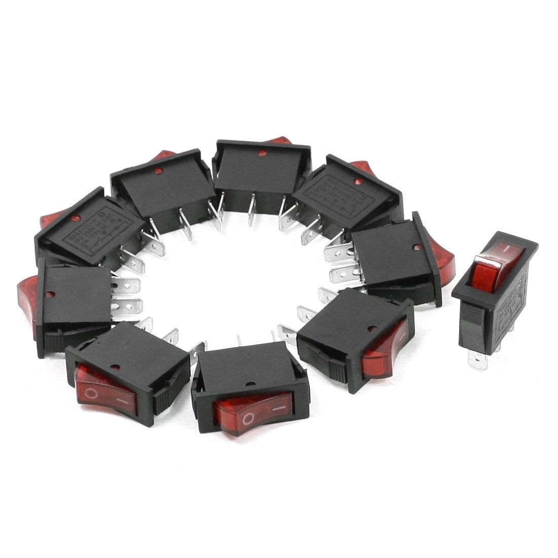 10 Pcs 6A/250V 20A/125V AC Red Neon Light SPST ON/OFF Boat Rocker Switch