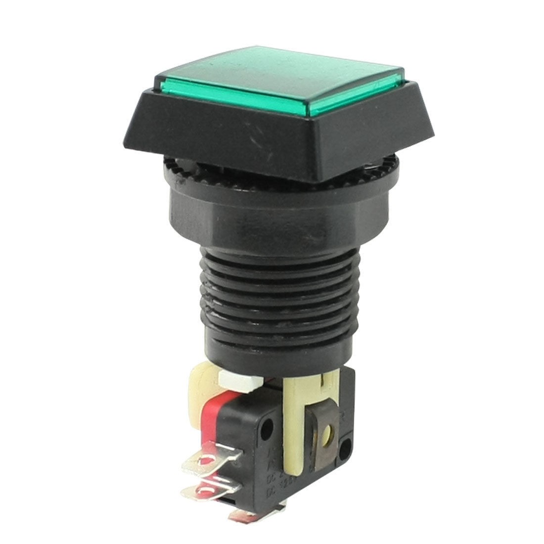 Green Square Cap NO NC Illuminated Push Button Switch AC 125V/250V 15A