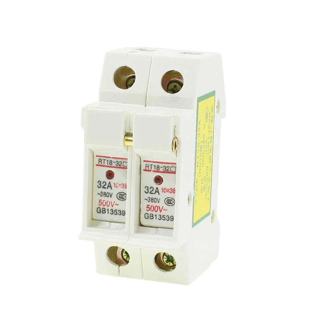 38mmx10mm Dual Pole 2P Fuse Holder AC 380V 32A RT18-32 w Indicator Light