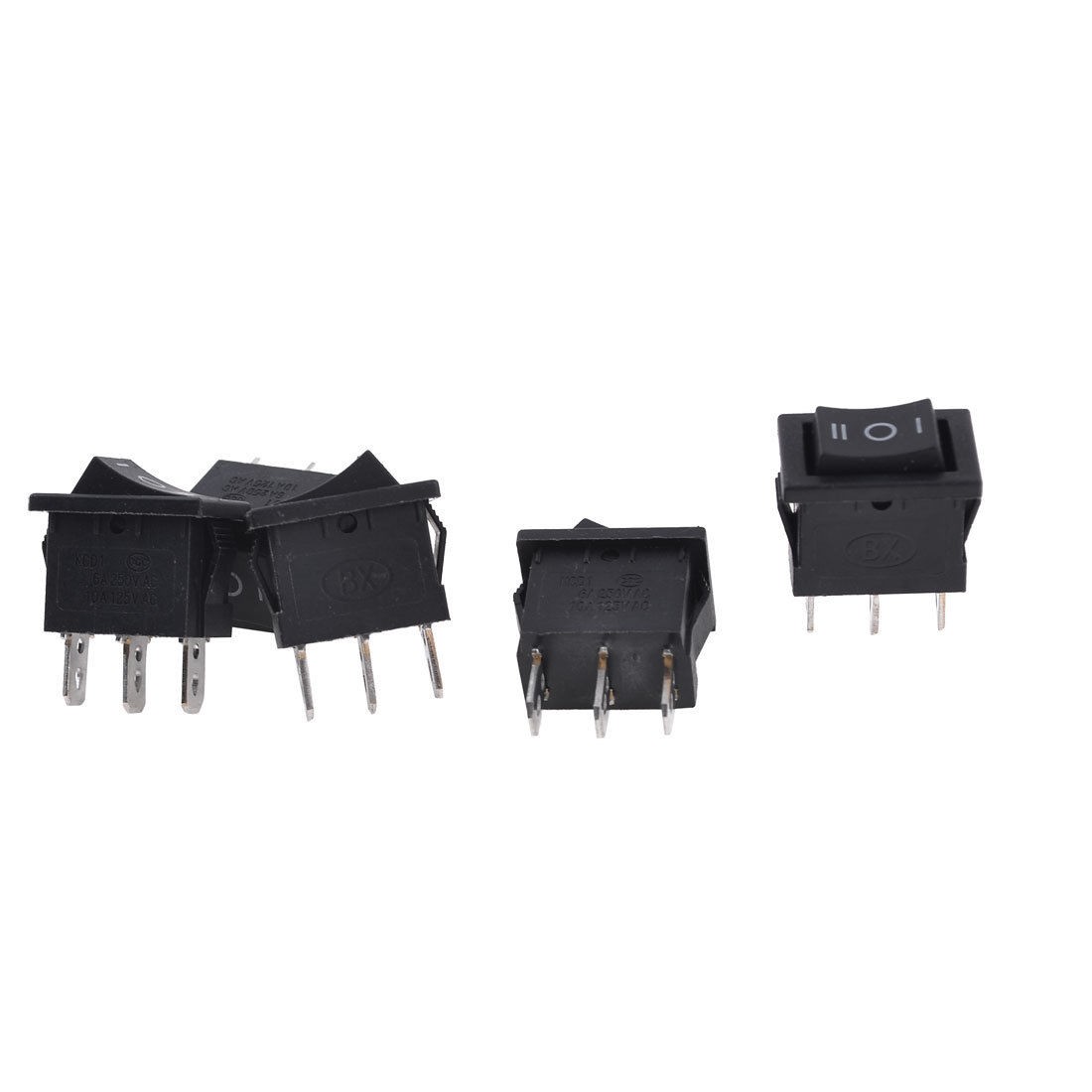 5 Pieces AC 250V/6A 125V/10A 3 Pin SPDT Snap in on/off/on Rocker Switch