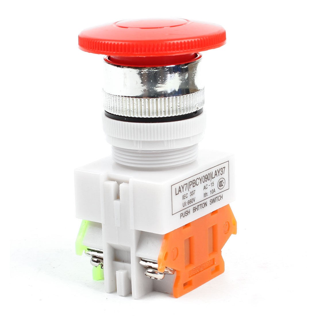 AC 660V 10A 1NO 1NC 4 Terminal 22mm Thread Red Momentary Push Button Switch