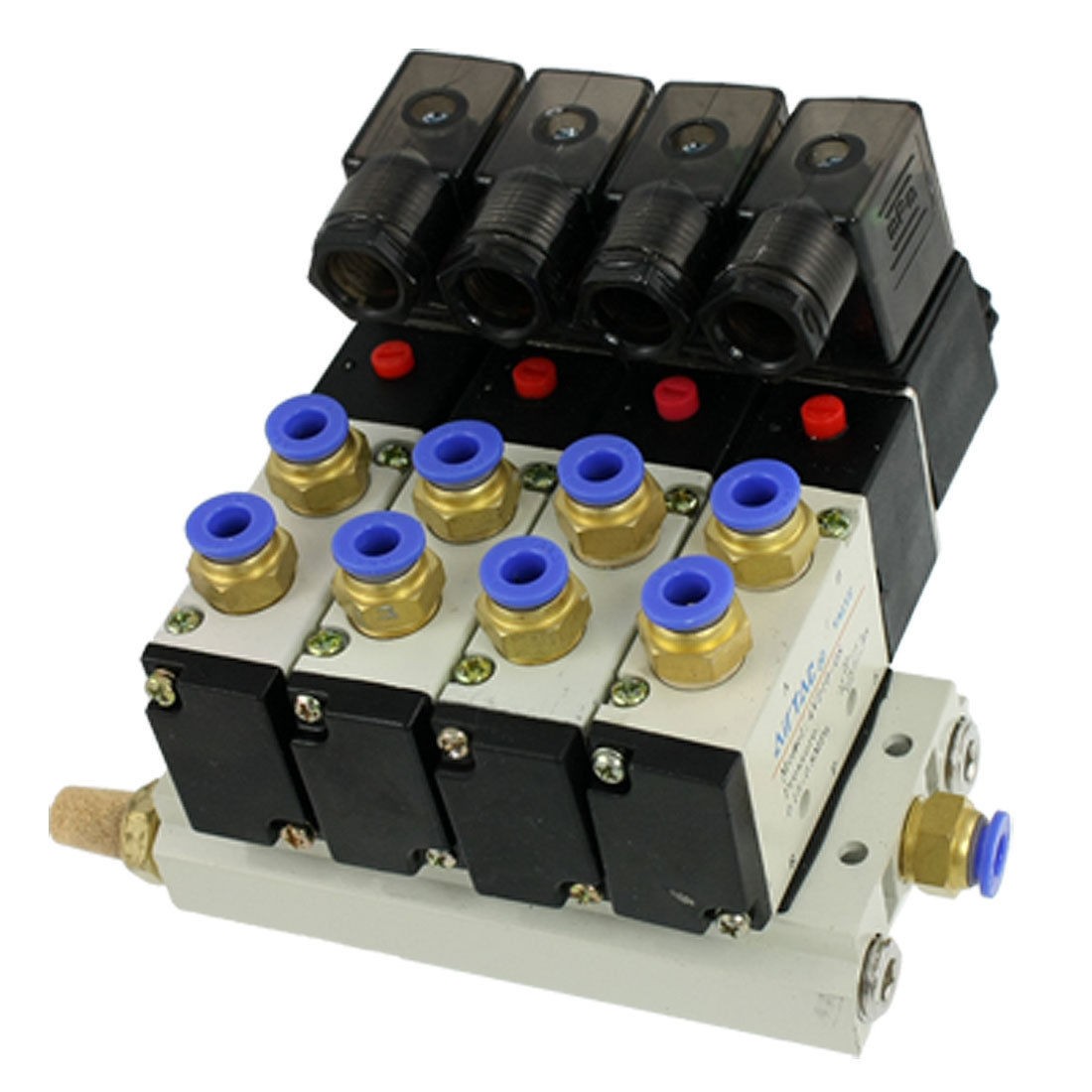 4V210 08 DC 24V Quadruple Solenoid Valve Mufflers 6mm Quick Fittings Base Set