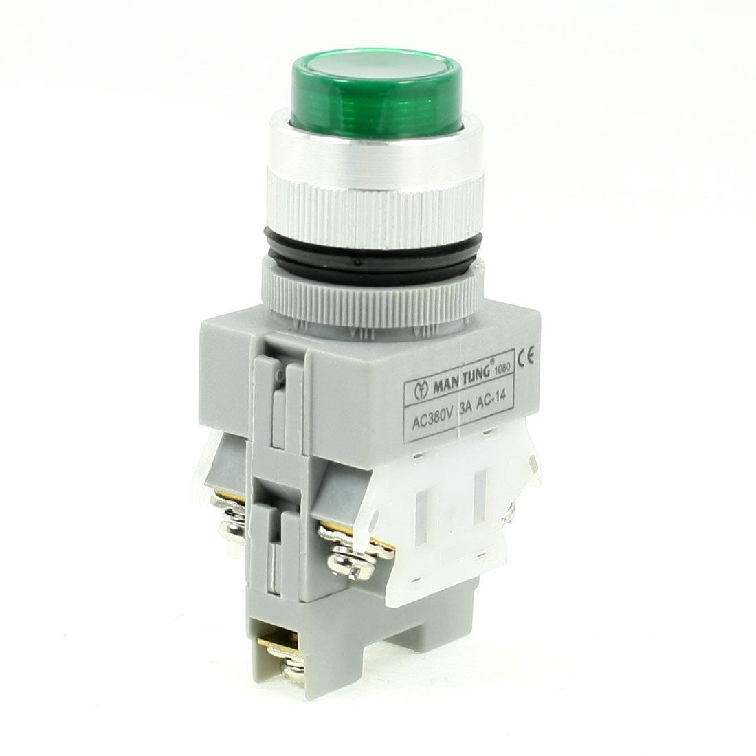 AC 380V 3A Panel Mounted Flat Green Top Press Momentary Push Button Switch