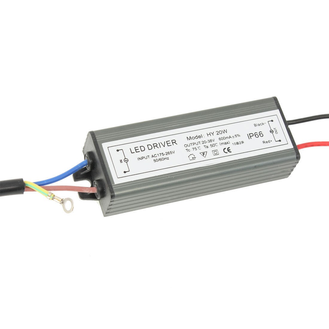 Waterproof Wired Power Driver AC175-265V Input 20-38V 600mA Output for LED Light