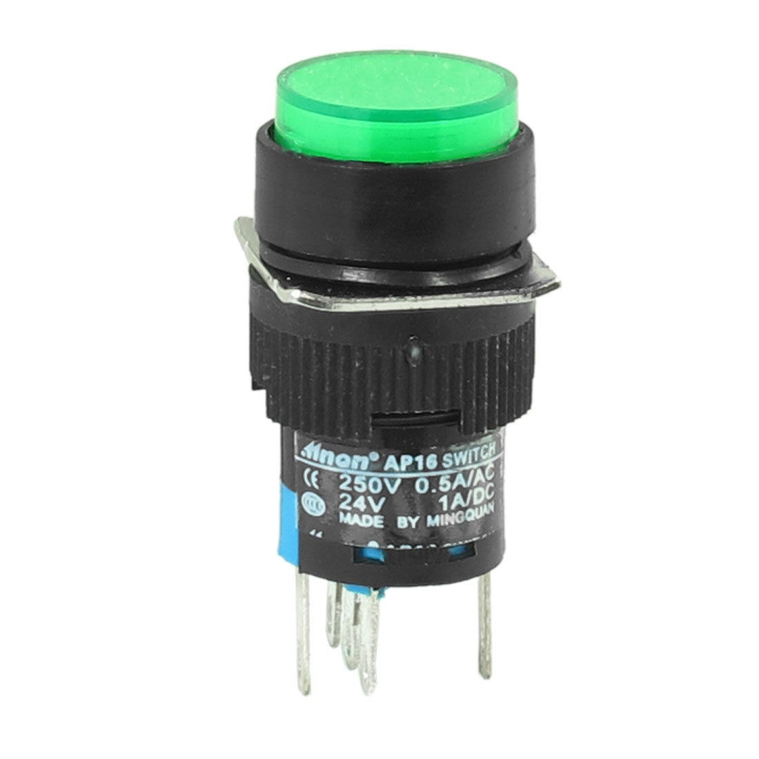 DC 24V Green Indicatior Light Self Locking Push Button Switch