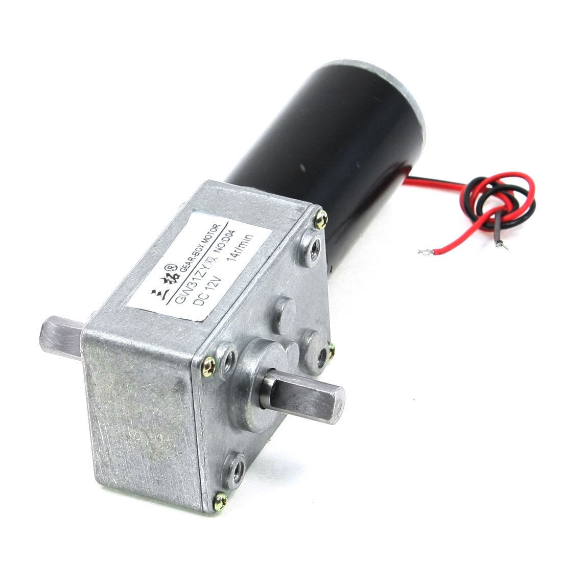 GW31ZY DC 12V 14RPM 8mmx13mm Double Shaft Worm Geared Motor