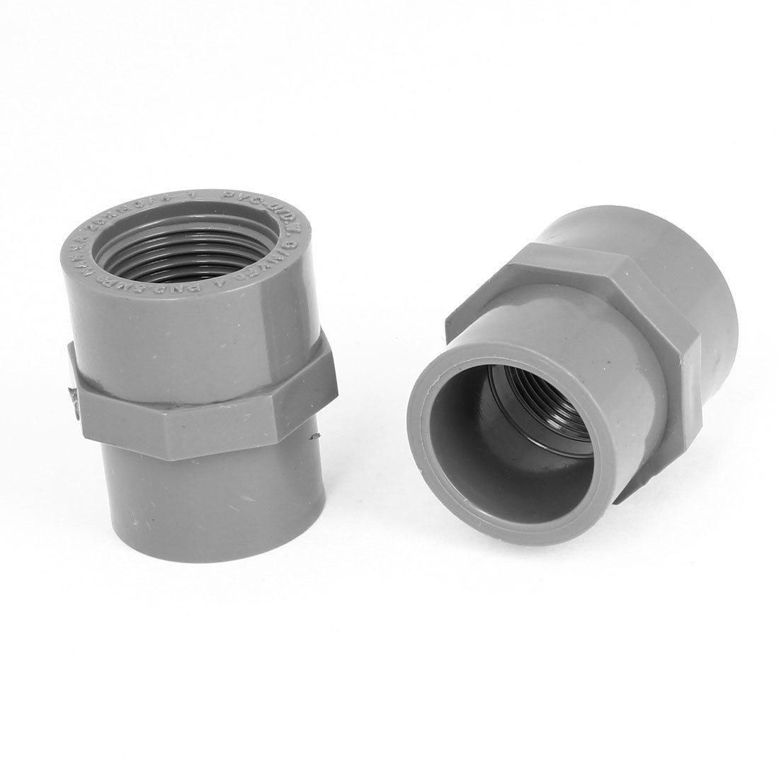 2PCS 25mm Female Threaded PVC Straight Water Hose Piping Connectors Coupler Gray