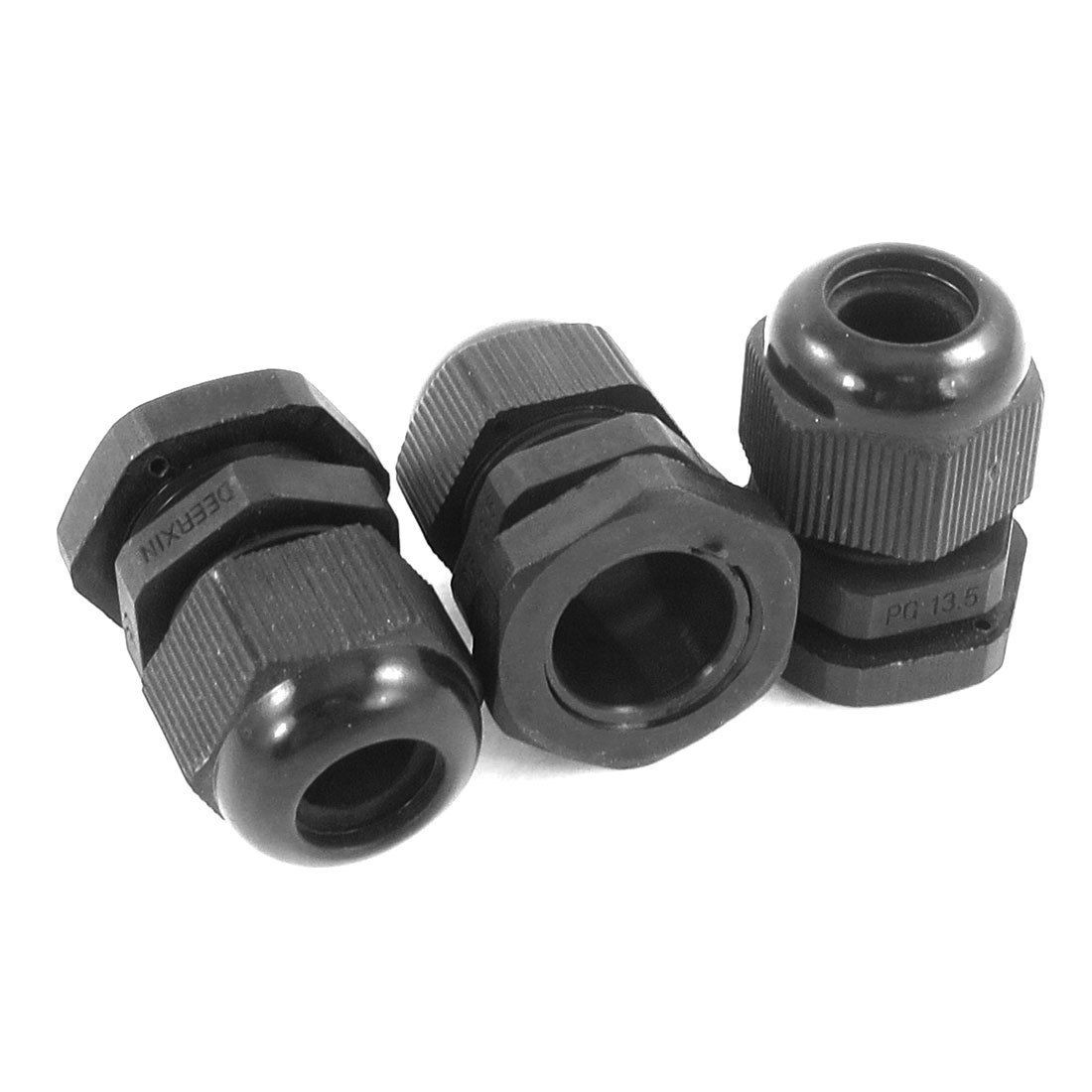 3 Pcs Black PG13.5 Plastic Connector Glands for 6mm-10mm Cable