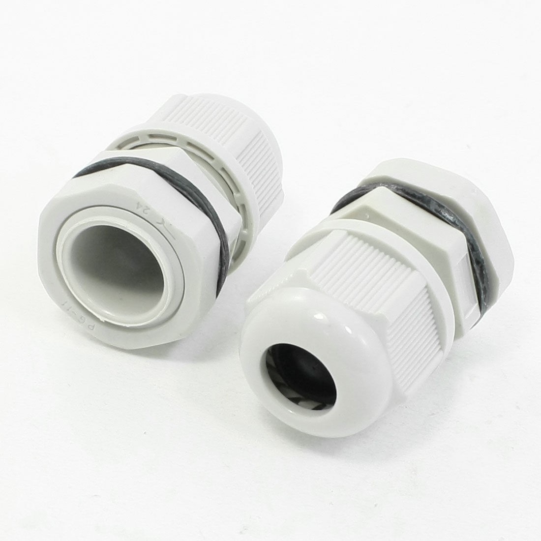 Waterproof PG11 Graywhite Hard Plastic 5-10mm Cables Gland 2 Pcs