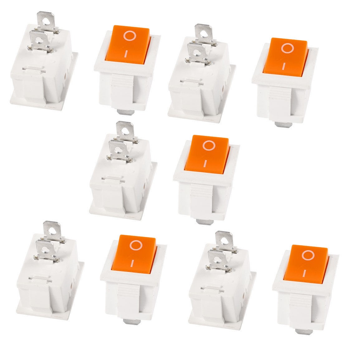 10 Pcs AC 250V/6A 125V/10A ON/OFF SPST 2 Pin Orange Button Snap In Rocker Switch