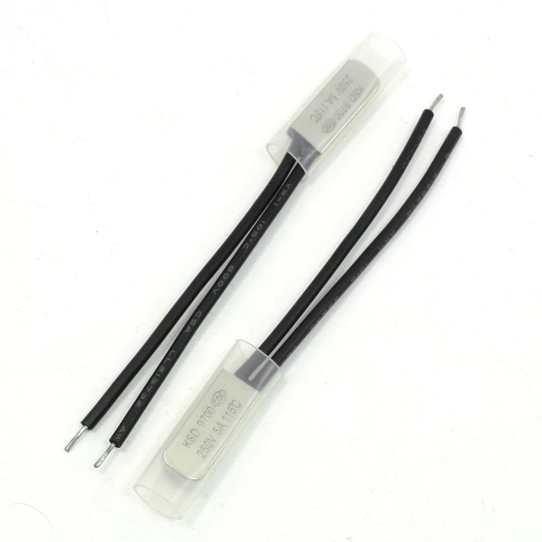 250V 5A NC. Bimetal Head 2 Wire Cable Connector 115C Thermostat Switch 2 PCS