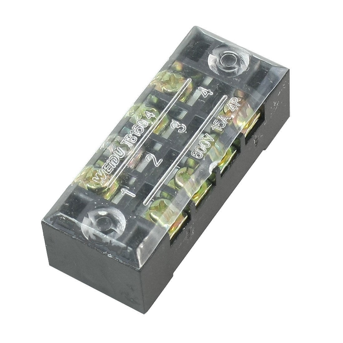 600V 15A Double Rows 4P 4 Positions Covered Barrier Screw Terminal Block