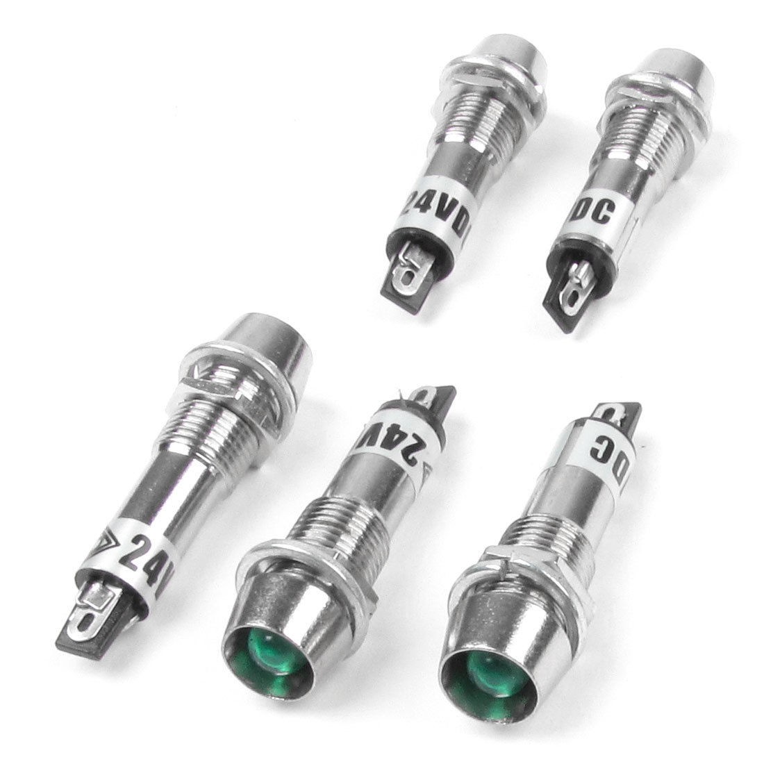 5Pcs Green Bulb Power Signal Indicator Pilot Light Lamp DC 24V 8mm PED-8