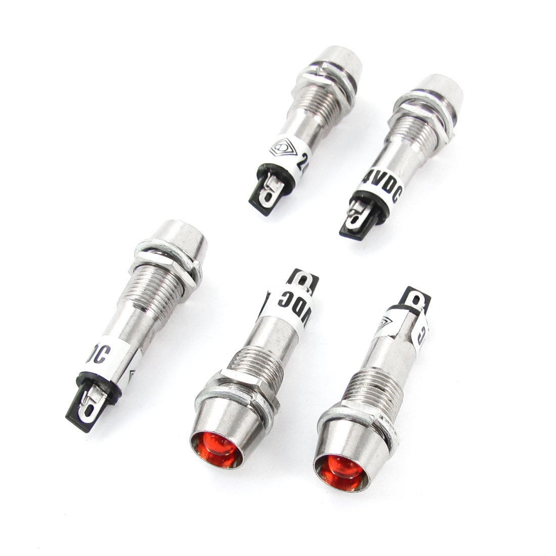 5 Pcs DC 24V 8mm Holing Recessed Red Light Signal Indicator Pilot PED-8