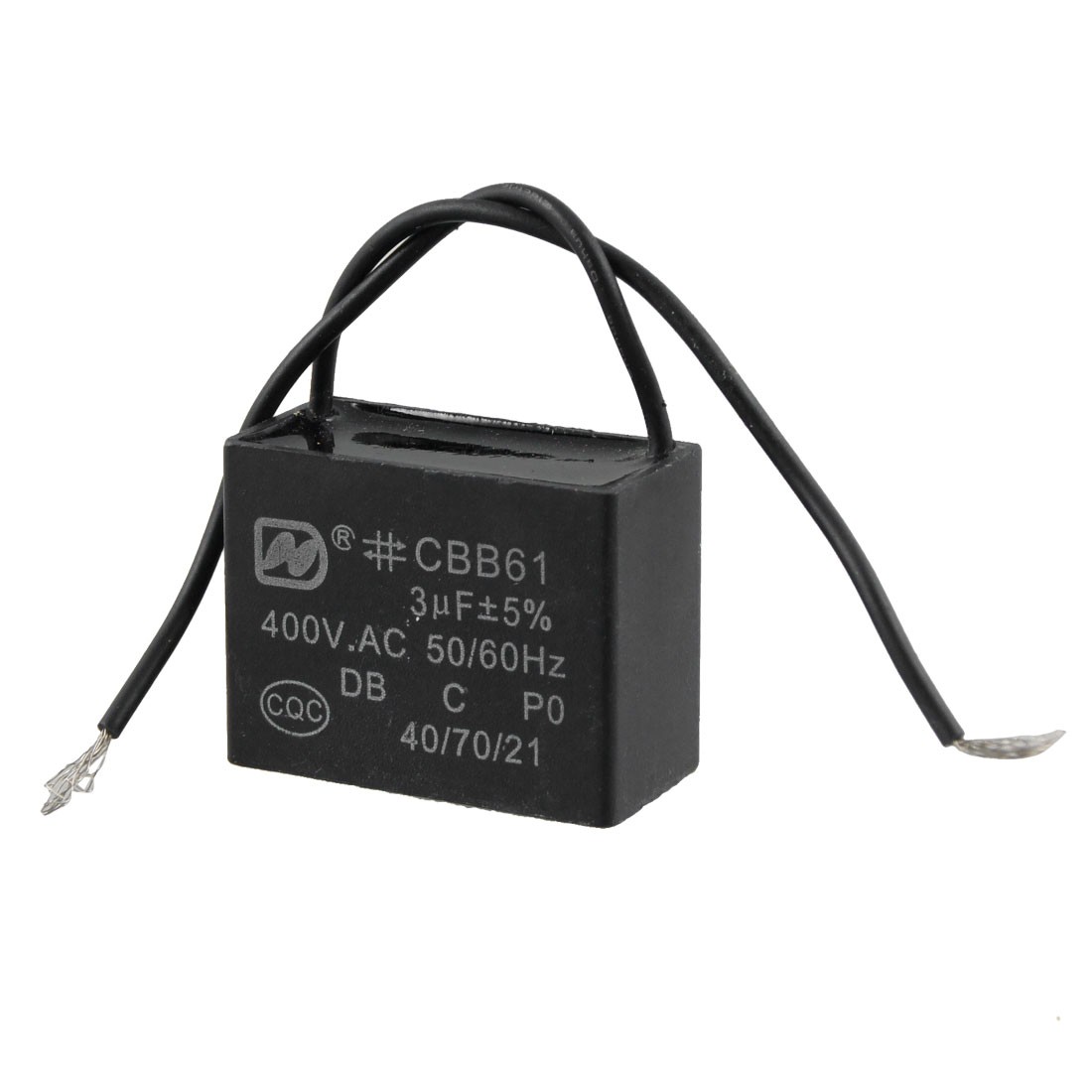 Ceiling Fan Capacitor CBB61 3 uf MFD 450VAC 2 Black Wire 50/60Hz