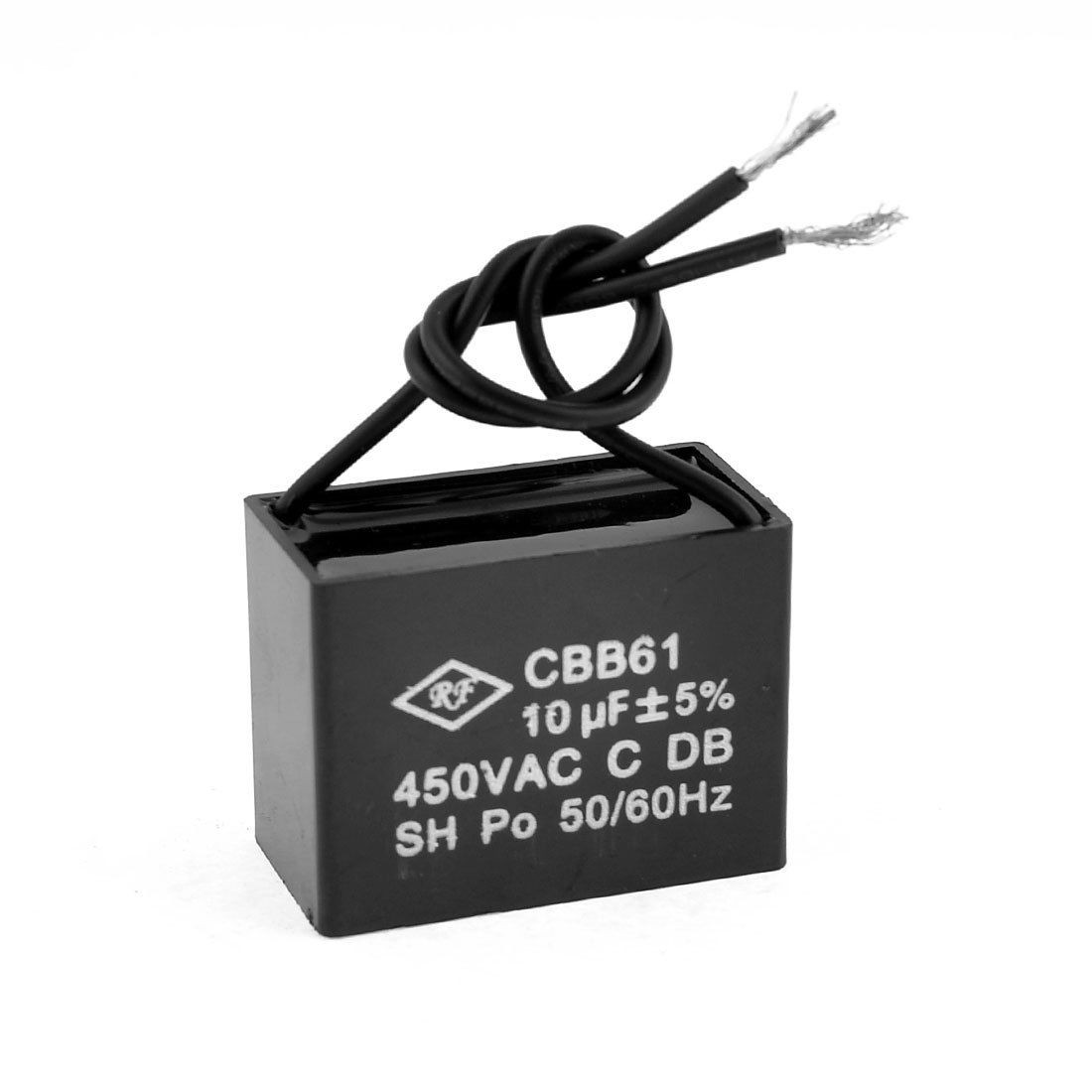 10uf MFD 450V AC 50/60Hz 2 Black Wire Electric Fan Capacitor CBB61