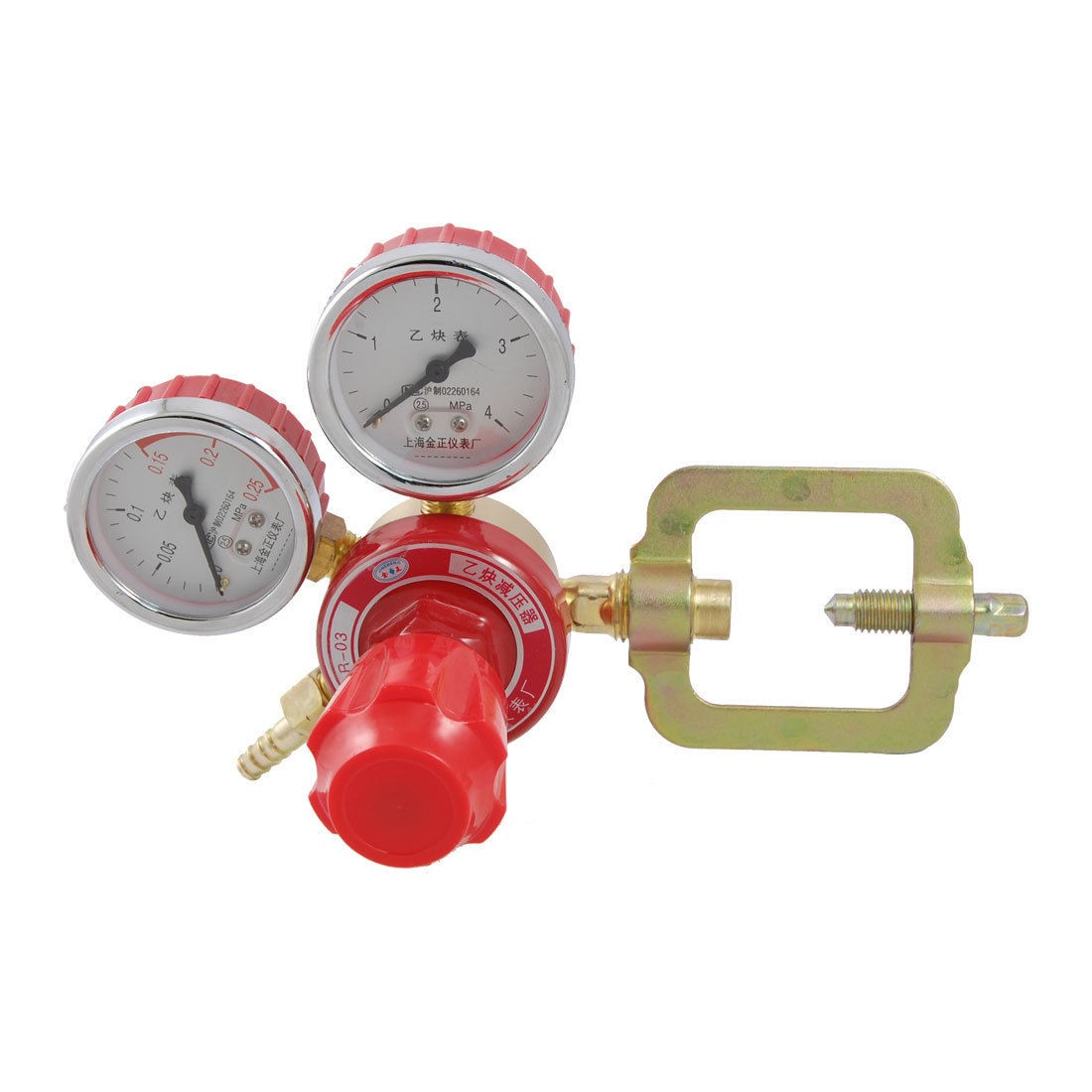 Gold Tone Red Welding Acetylene Regulator w 2 MPa Decrement Gauges