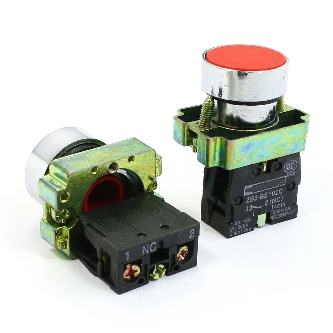 10A 600V Panel Mount Red Head Momentary SPST NO Push Button Switch 2 Pcs