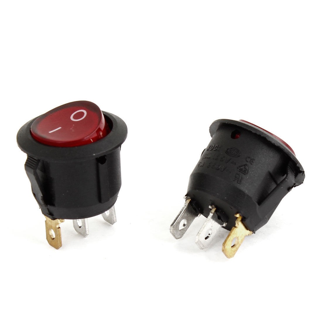 2 PCS AC 5A/250V 10A/125V SPST On/Off Mini Round Rocker Switch Red Neon Light
