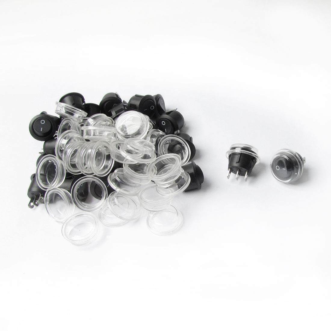 30 Pcs AC 250V/6A 125V/10A SPDT 3P ON/OFF Round Rocker Switch w Waterproof Cover