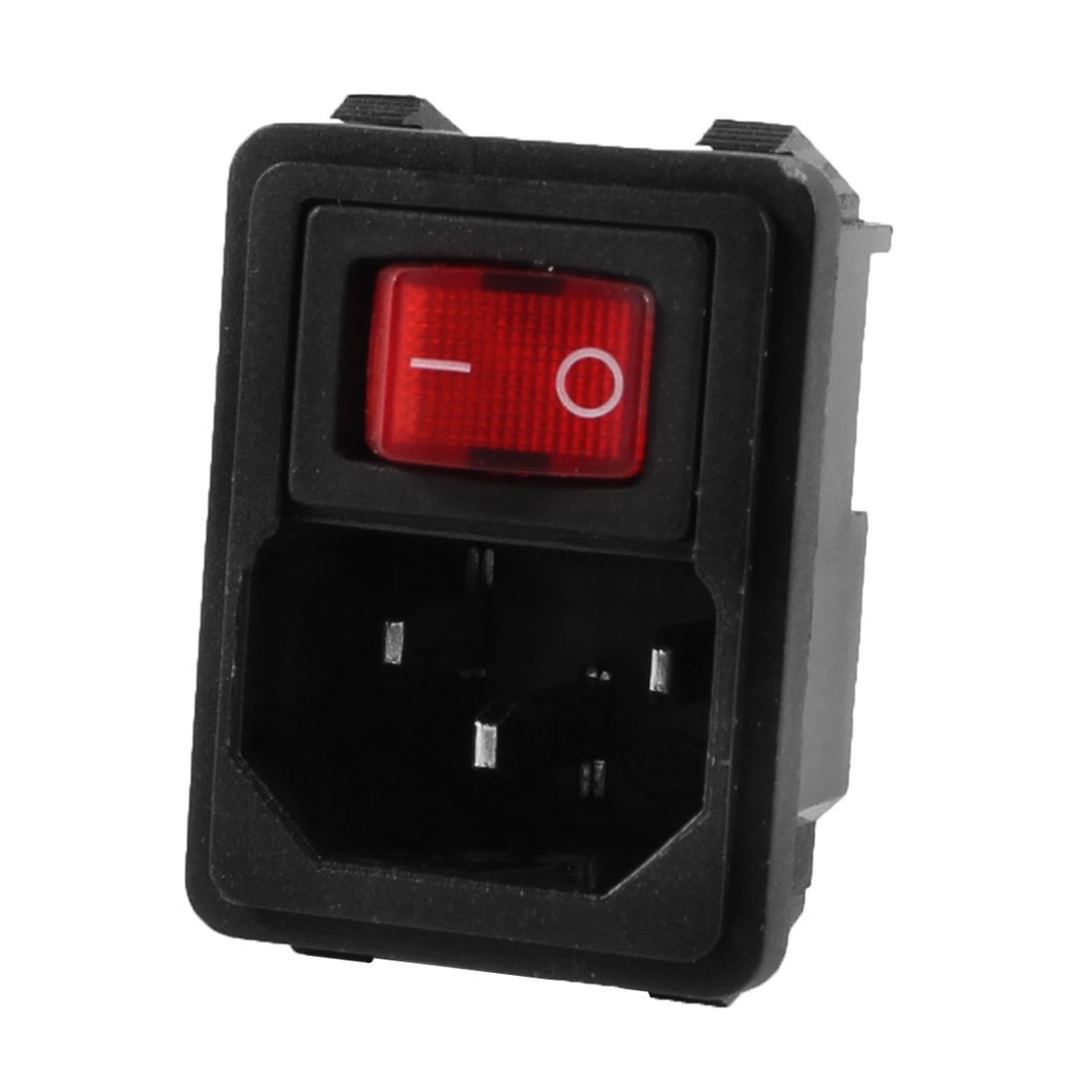 Red Rocker Switch 3 Pins IEC320 C14 Male Plug Power Socket Connector 250V 10A