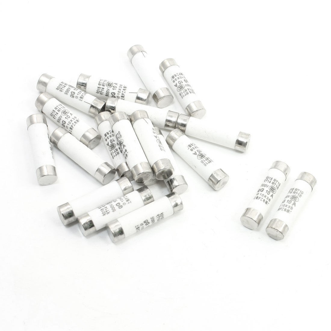 20PCS AC500V 10A R015 RT19 Fast Blow Acting Ceramic Fuse Link 10mmx38mm