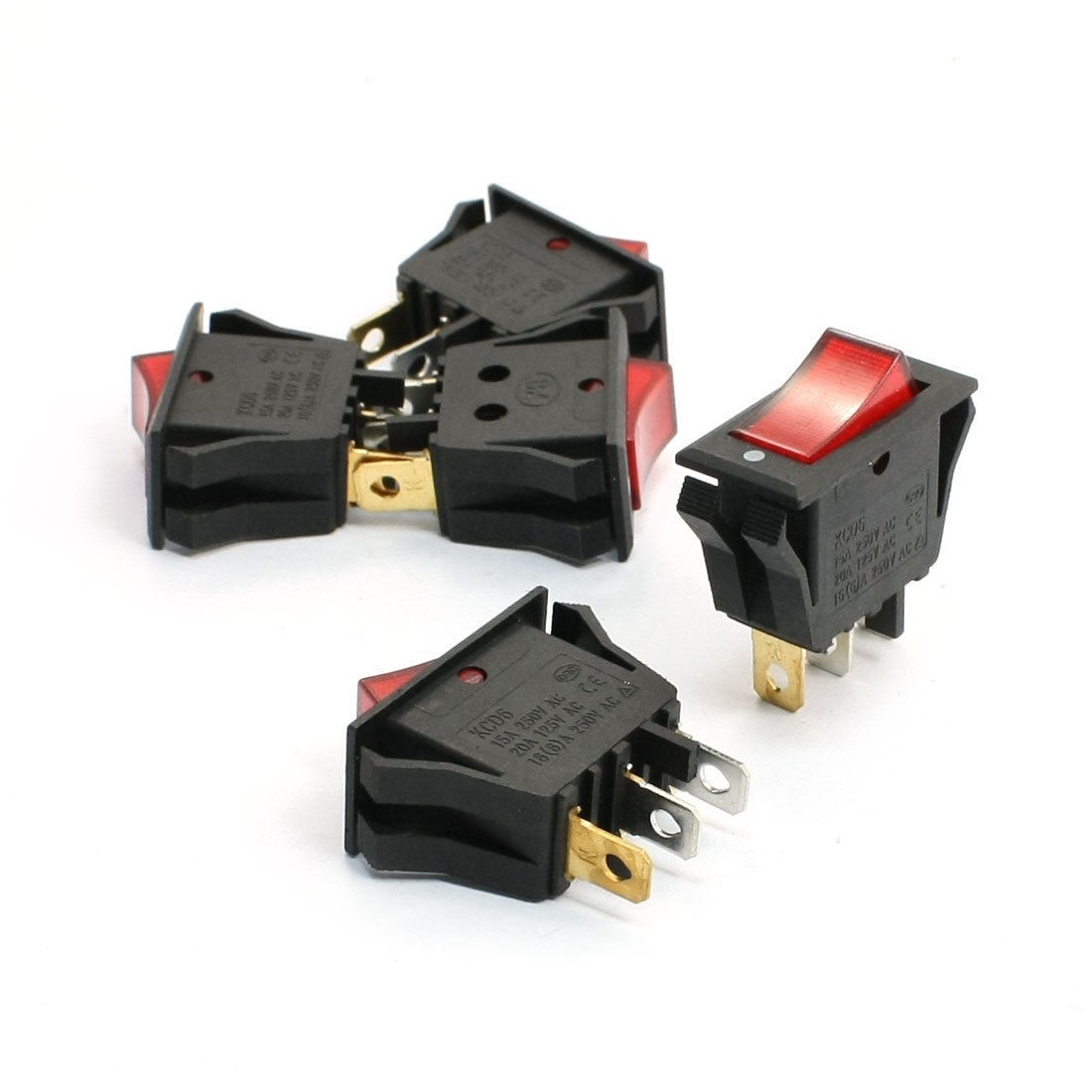 5pcs AC 125V 20A Red Light 3 Pin SPST ON/OFF Snap in Boat Rocker Switch
