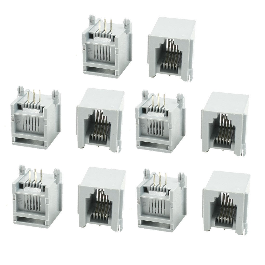 10 Pcs RJ11 6P4C PCB Jacks Connectors Gray Ports 0.6" Length for Ethernet