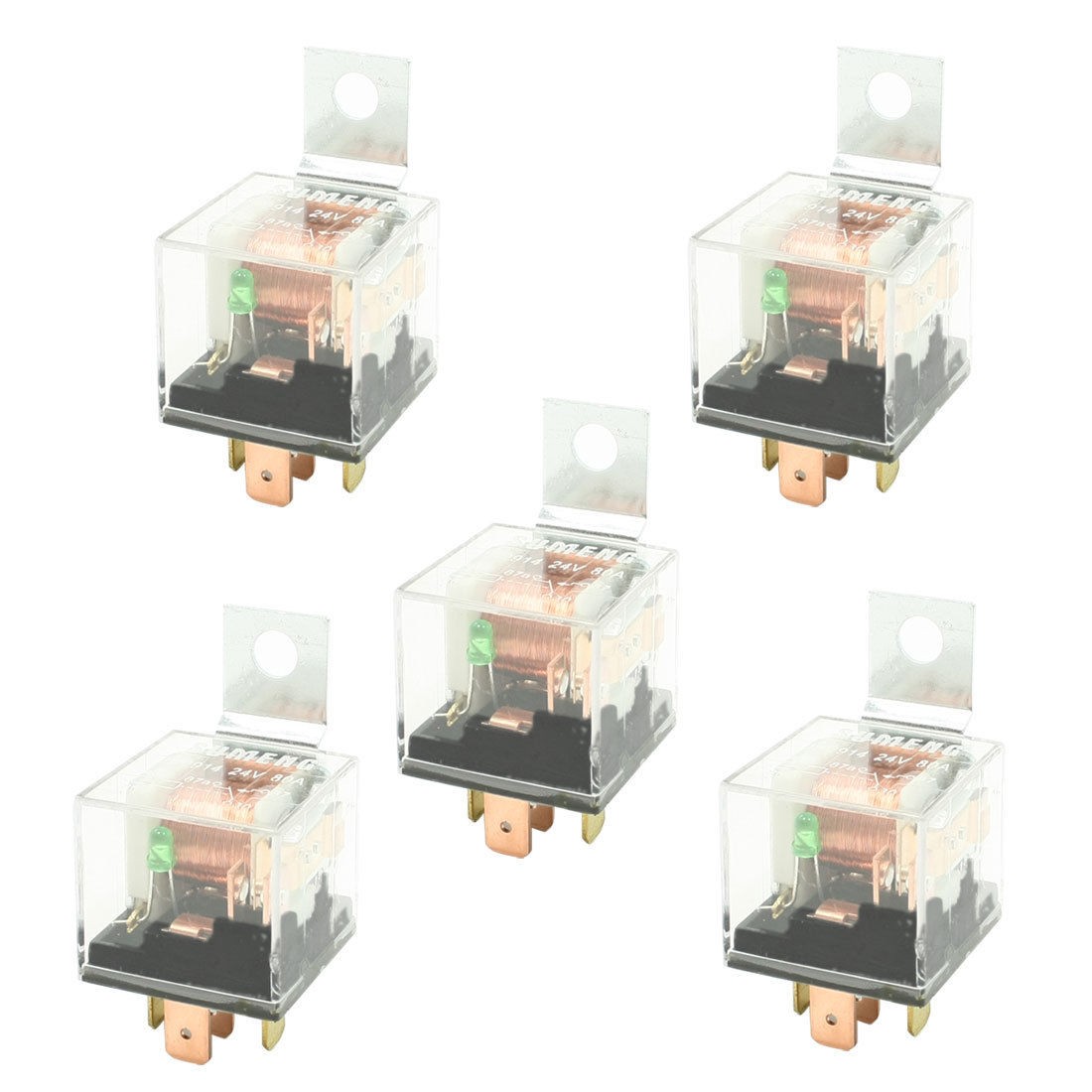DC 24V 80A Insulating Housing 1NO 1NC SPDT 5-Pin Green Indicator Car Relay 5 PCS