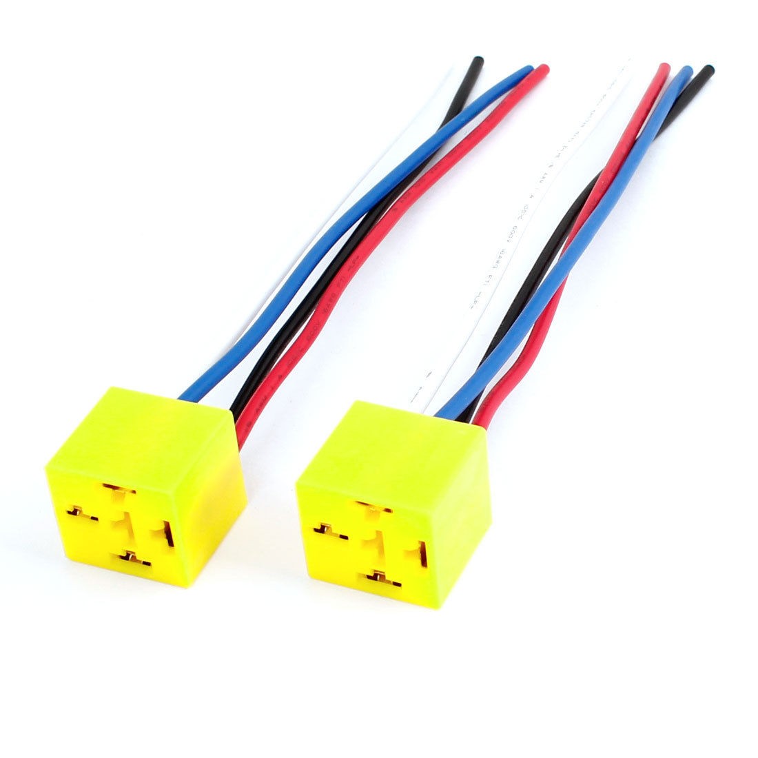 2pcs Yellow Plastic Relay Socket Harness 4 Pin 4 Wire for Car