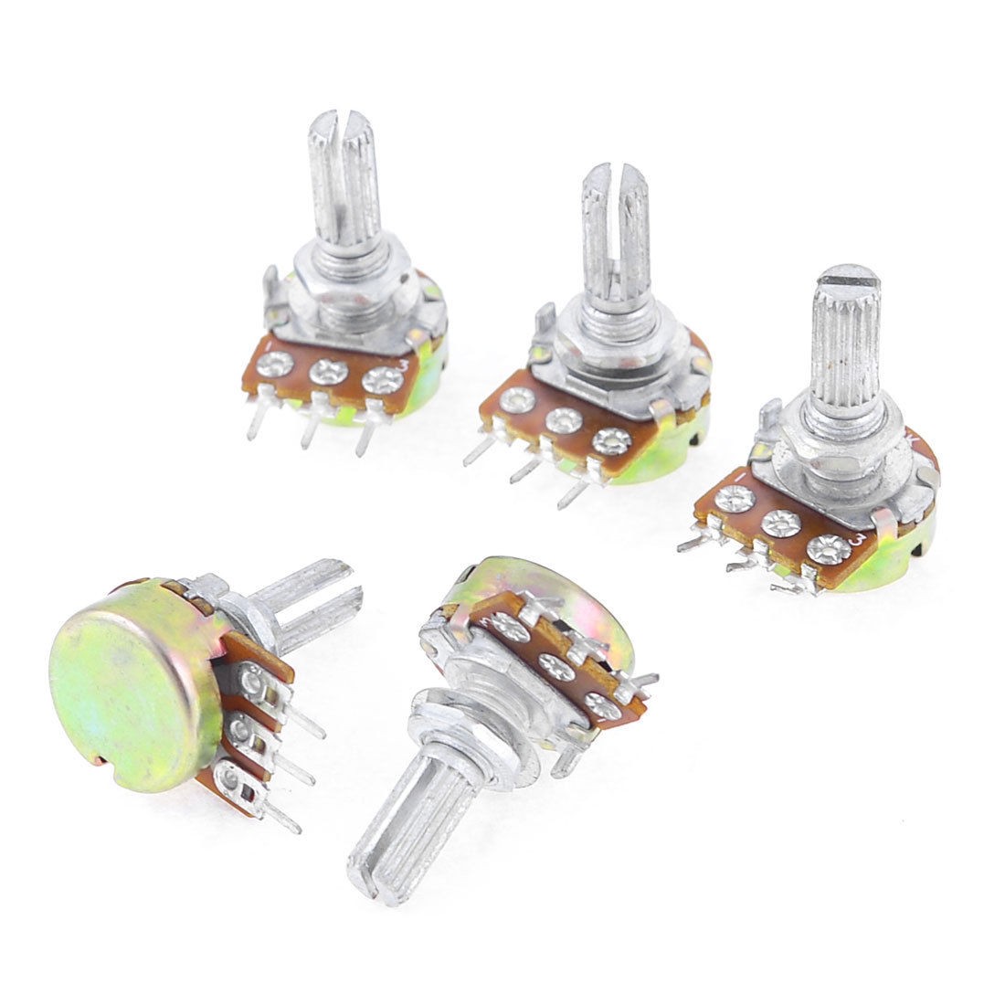 5 Pcs B100K 100K ohm Single Linear Taper Ratory Potentiometers