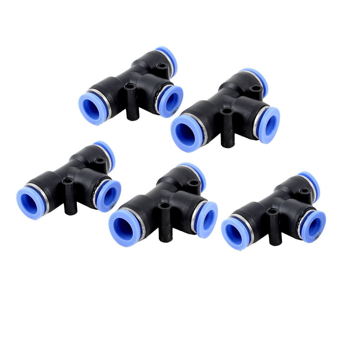 5 Pcs 10mm to 10mm One Touch Quick Fittings T Connectors Black Blue